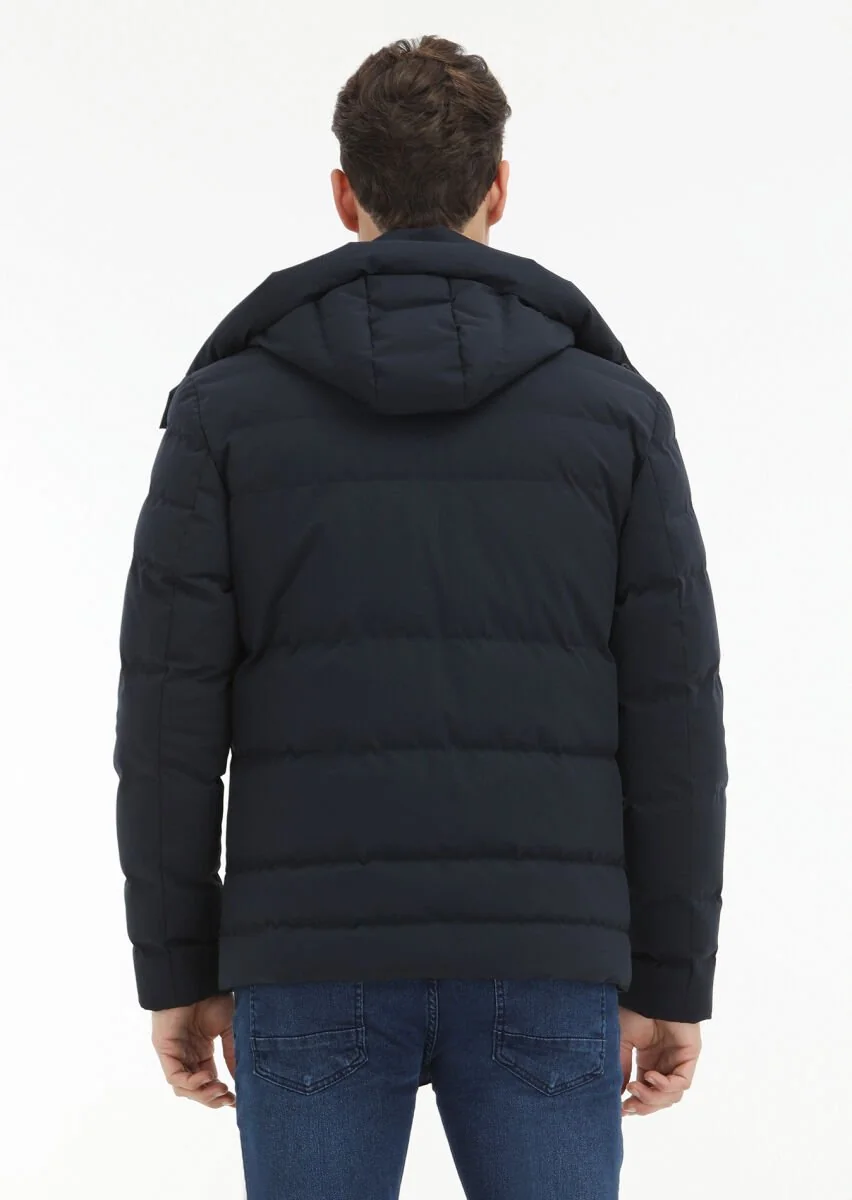 Navy Blue Removable Hood Weaving Coat - 5