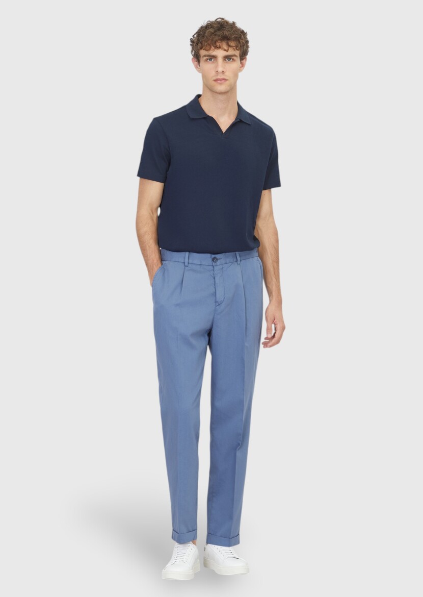 Navy Blue Ribbed 100% Cotton T-Shirt - RAMSEY