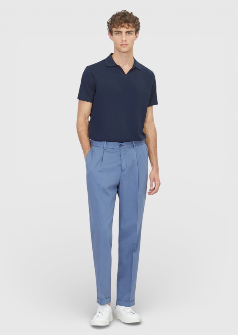 Navy Blue Ribbed 100% Cotton T-Shirt - RAMSEY