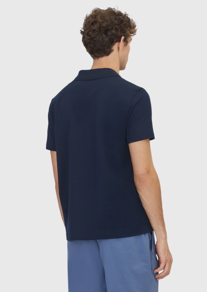 Navy Blue Ribbed 100% Cotton T-Shirt - 5