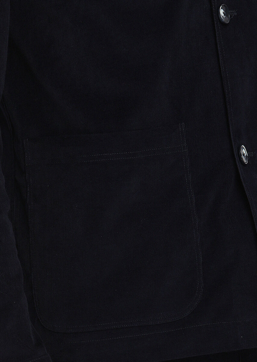 Navy Blue Ribbed Comfort Fit Cotton Blended Suit - 3