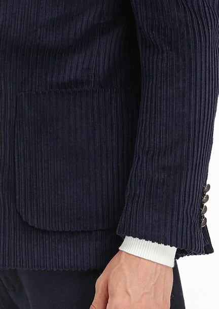 Navy Blue Ribbed Shirt Shoulder Slim Fit 100% Cotton Jacket - 4