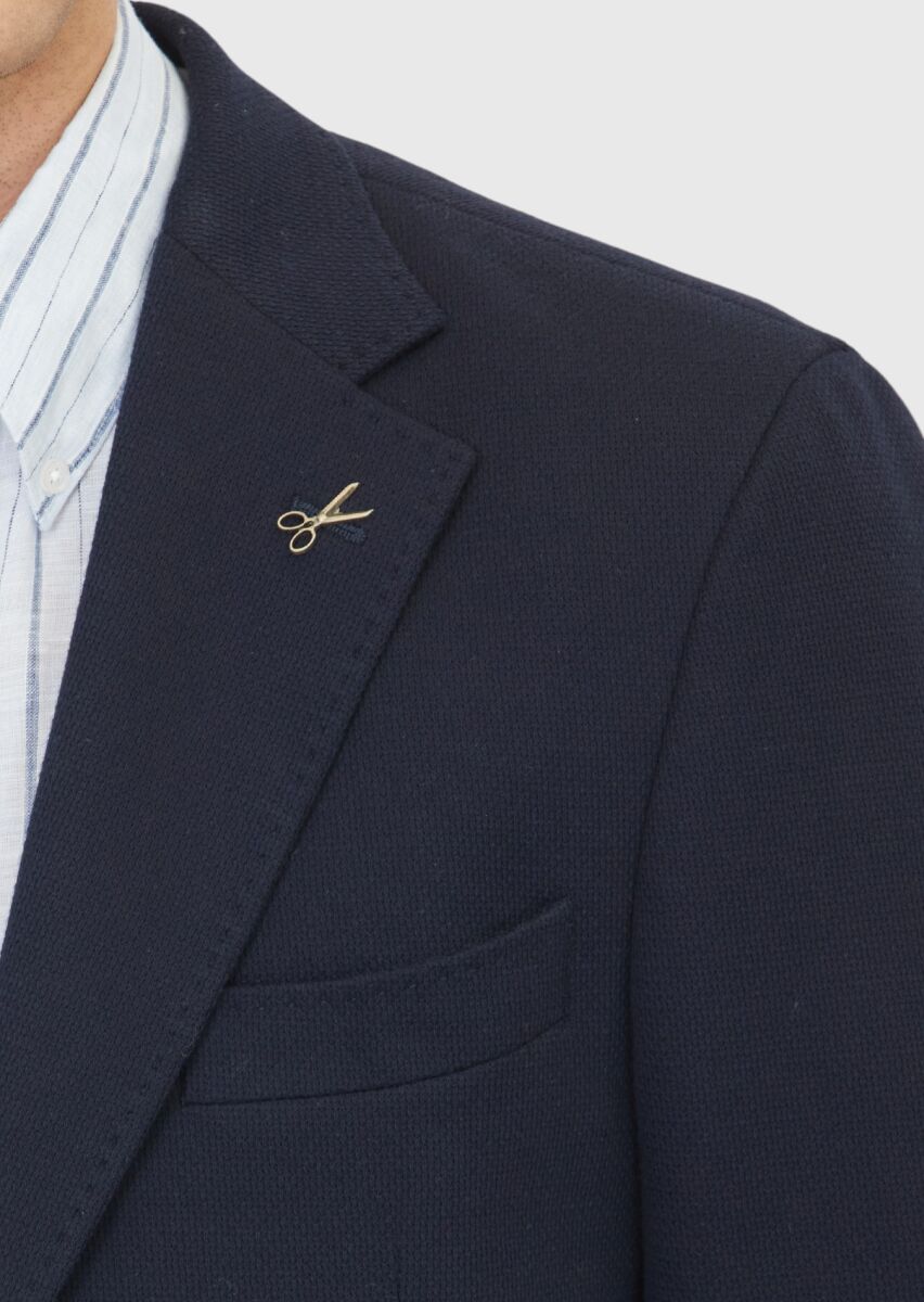 Navy Blue Shirt Shoulder Slim Fit 100% Cotton Jacket - 4