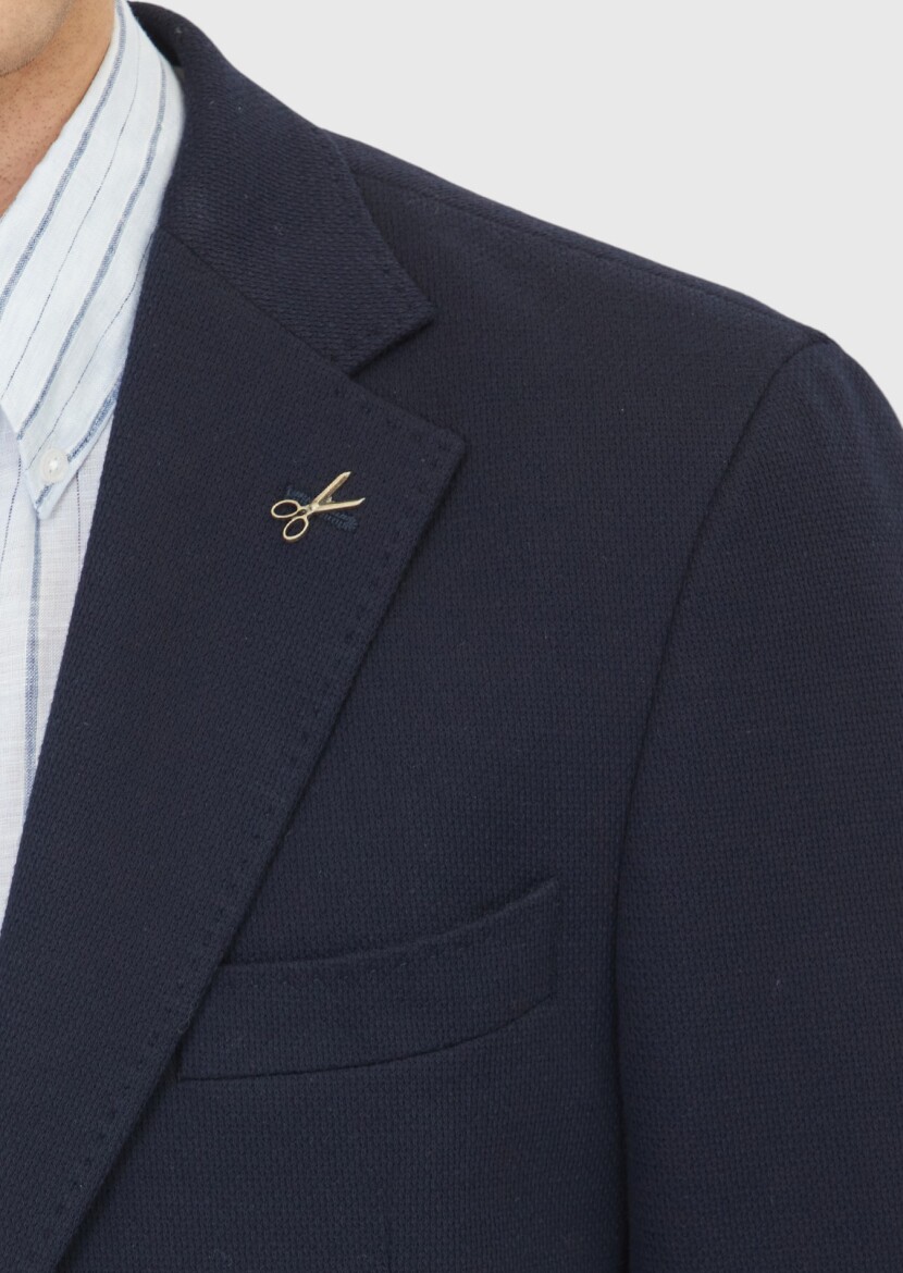 Navy Blue Shirt Shoulder Slim Fit 100% Cotton Jacket - 4