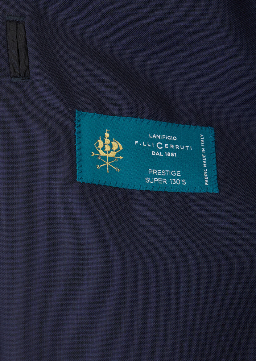 Navy Blue Shirt Shoulder Slim Fit 100% Wool Jacket - 5