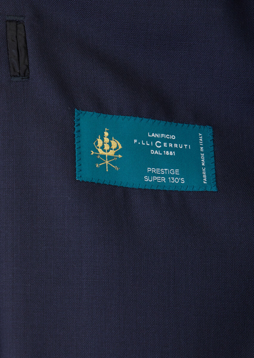 Navy Blue Shirt Shoulder Slim Fit 100% Wool Jacket - 5