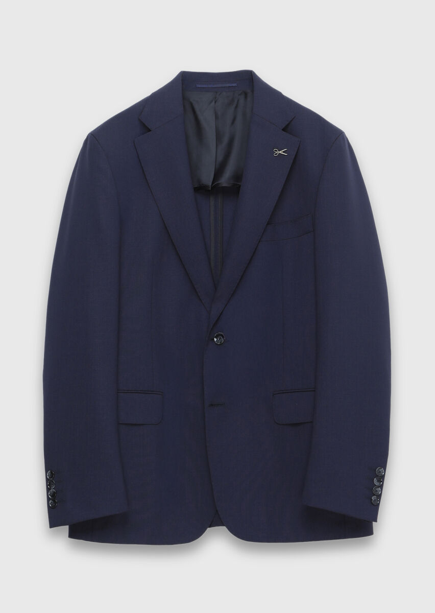 Navy Blue Shirt Shoulder Slim Fit 100% Wool Jacket - 7