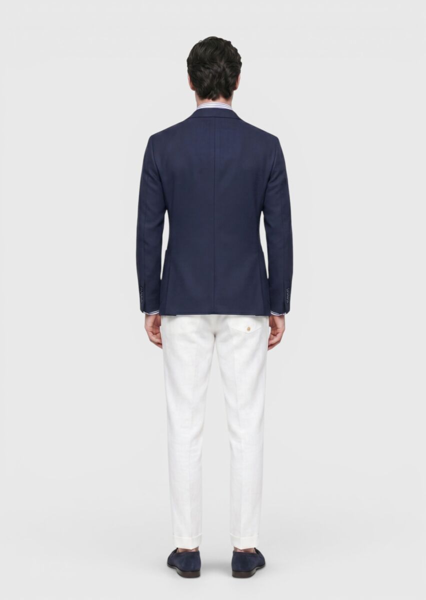 Navy Blue Shirt Shoulder Slim Fit Wool Blended Jacket - 5