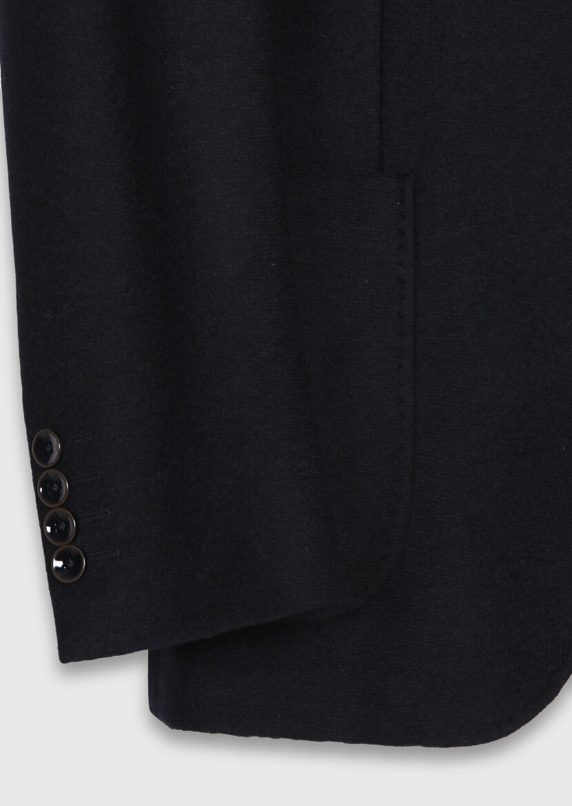 Navy Blue Shirt Shoulder Slim Fit Wool Blended Jacket - 8