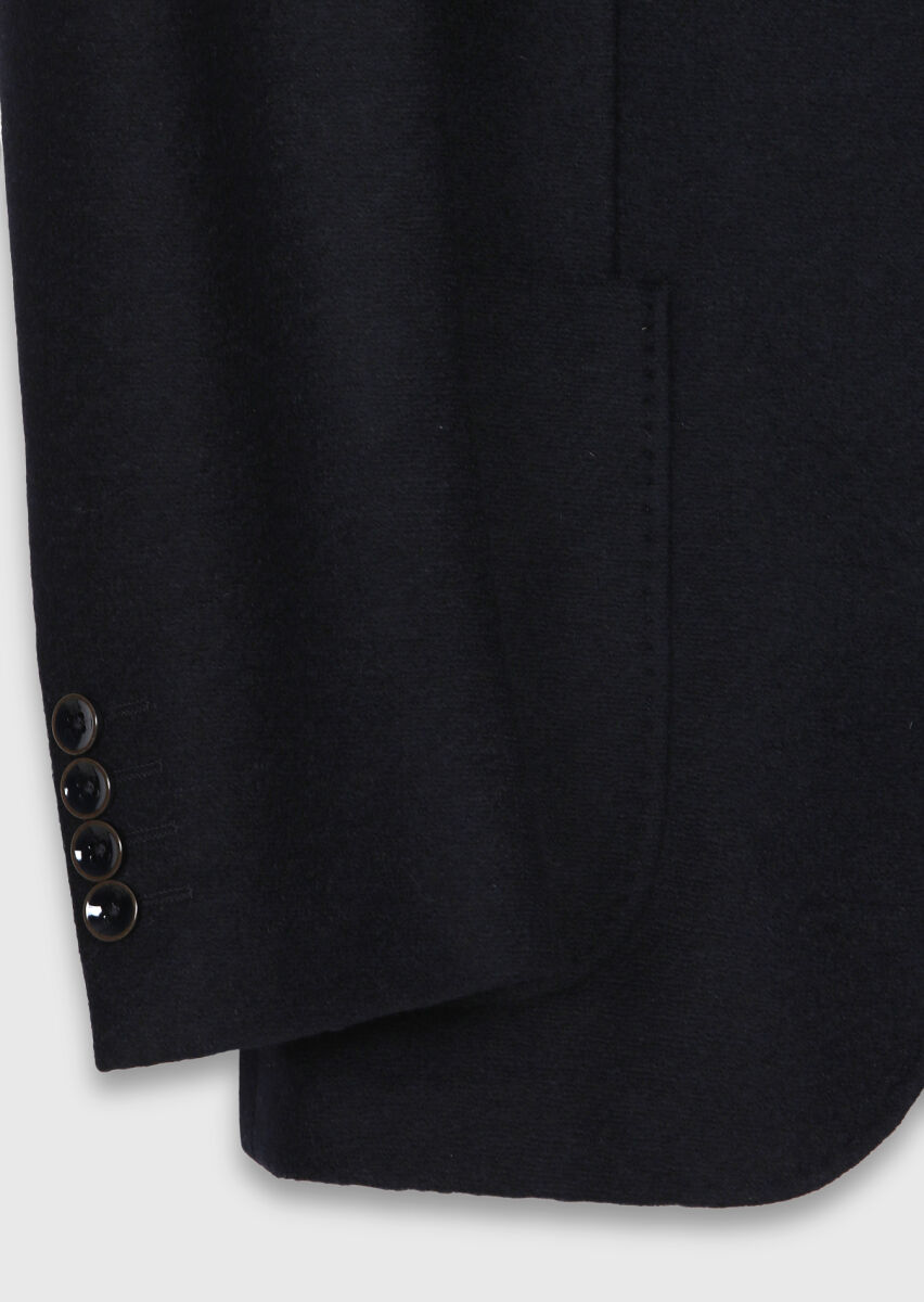 Navy Blue Shirt Shoulder Slim Fit Wool Blended Jacket - 8
