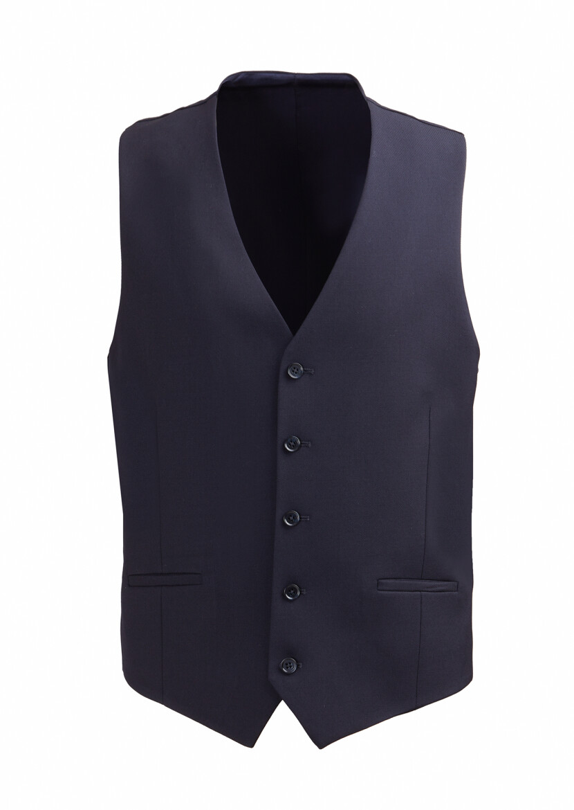 Navy Blue Slim Fit Butterfly Collar Casual Waistcoat - 1