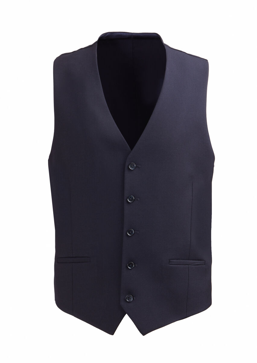 Navy Blue Slim Fit Butterfly Collar Casual Waistcoat - 1