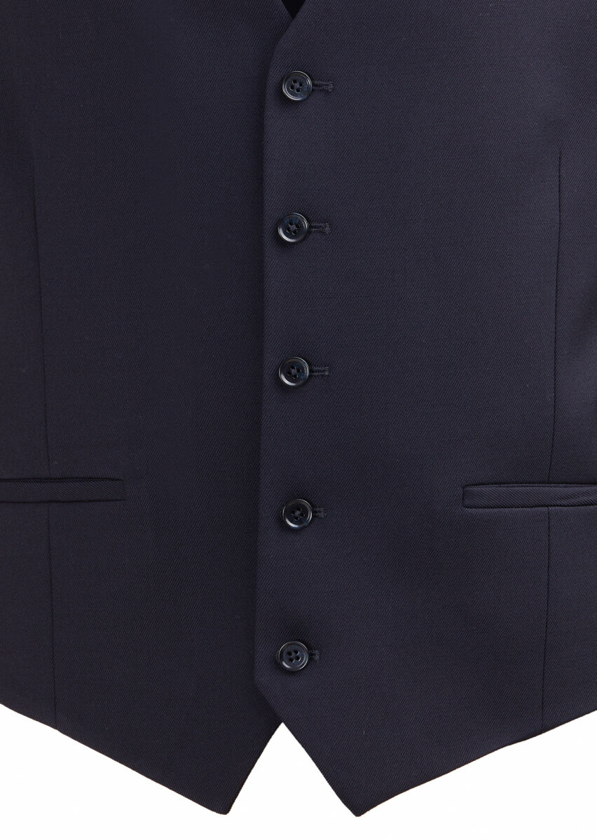 Navy Blue Slim Fit Butterfly Collar Casual Waistcoat - 2