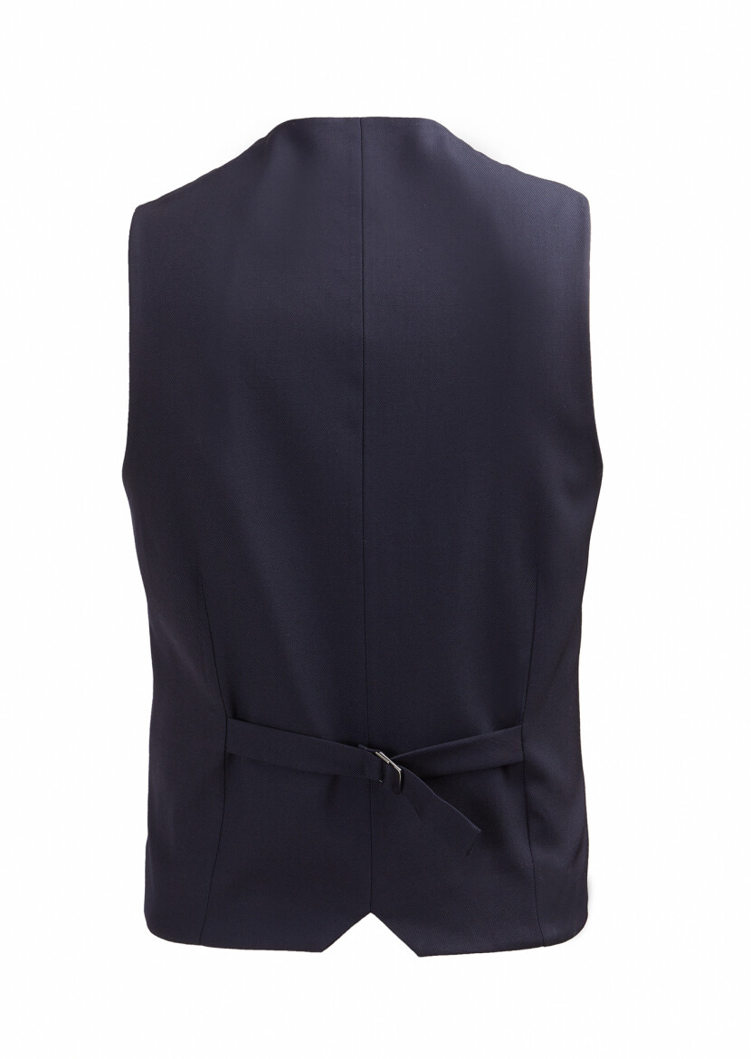 Navy Blue Slim Fit Butterfly Collar Casual Waistcoat - 4