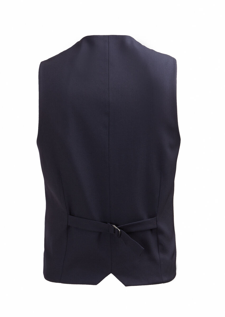 Navy Blue Slim Fit Butterfly Collar Casual Waistcoat - 4