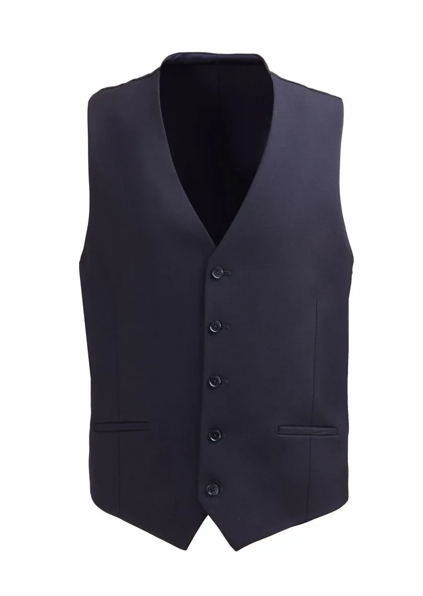 Navy Blue Slim Fit Butterfly Collar Casual Waistcoat - 1