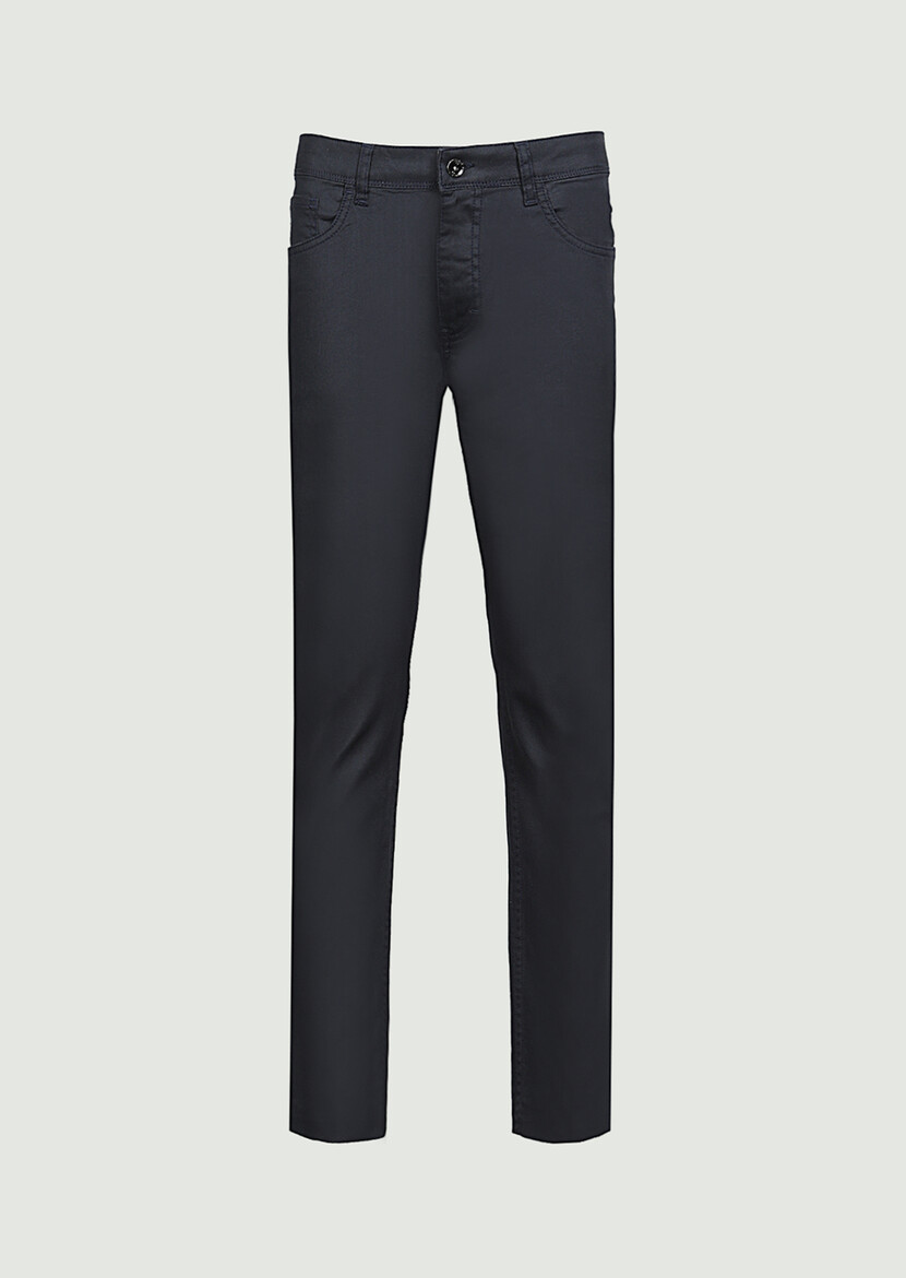 Navy Blue Slim Fit Denim Cotton Blended Trousers - 6