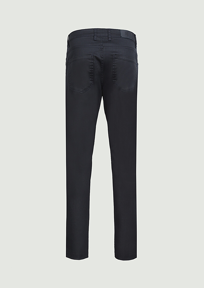 Navy Blue Slim Fit Denim Cotton Blended Trousers - 7