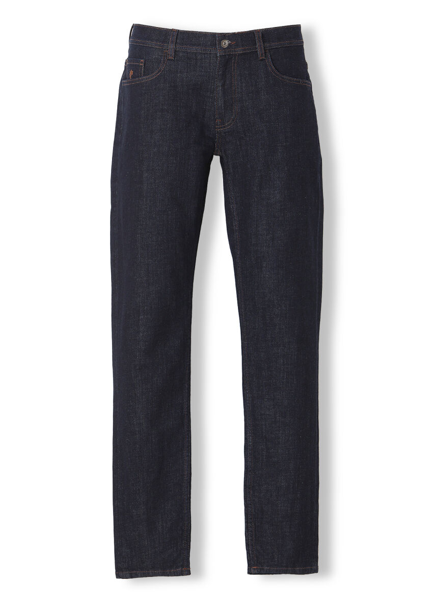 Navy Blue Slim Fit Denim Cotton Blended Trousers - 6