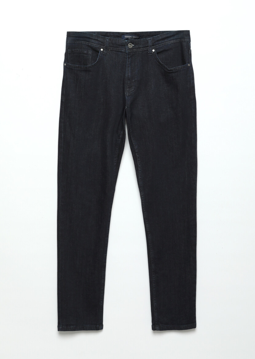 Navy Blue Slim Fit Denim Cotton Blended Trousers - 5