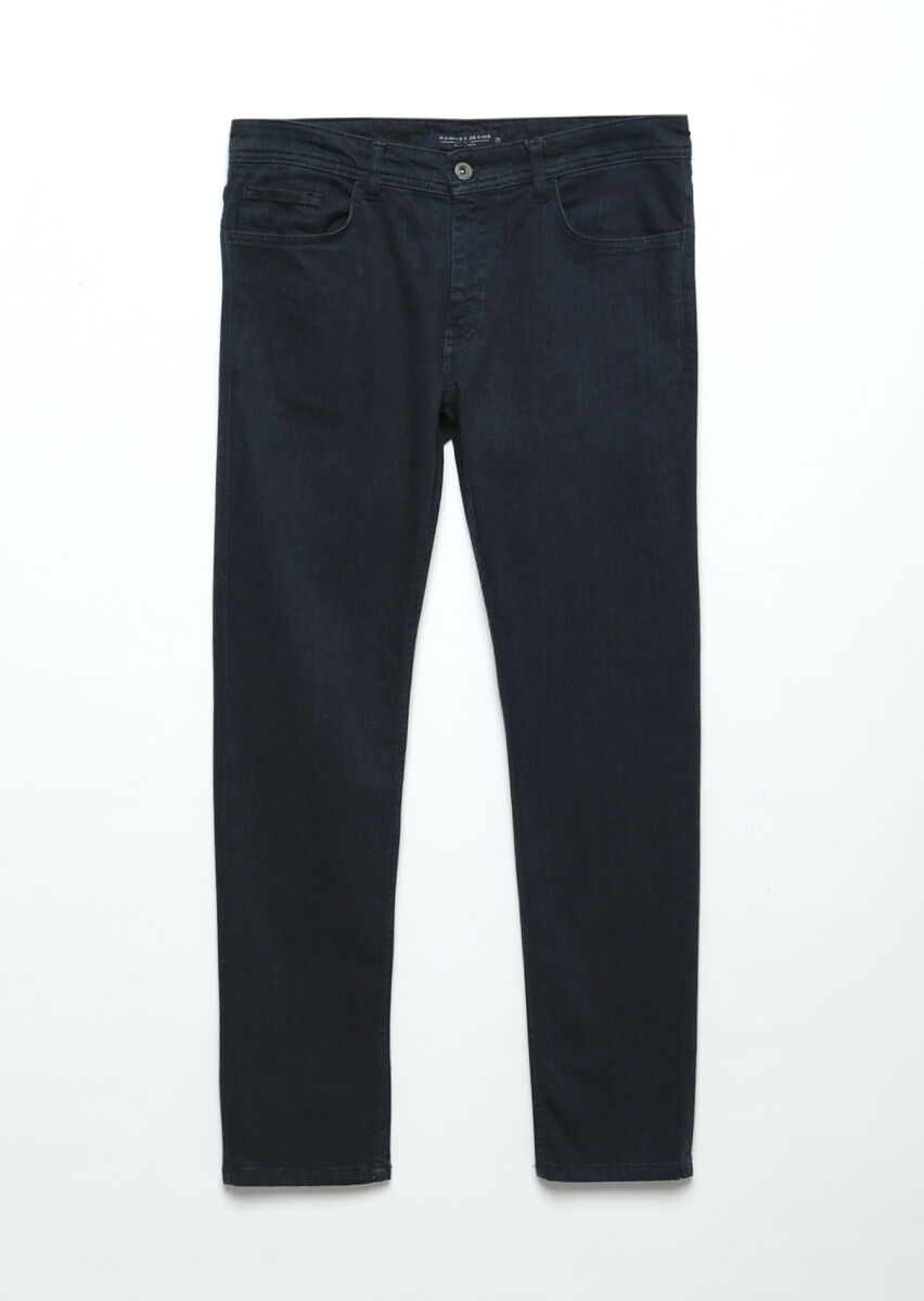 Navy Blue Slim Fit Denim Cotton Blended Trousers - 8