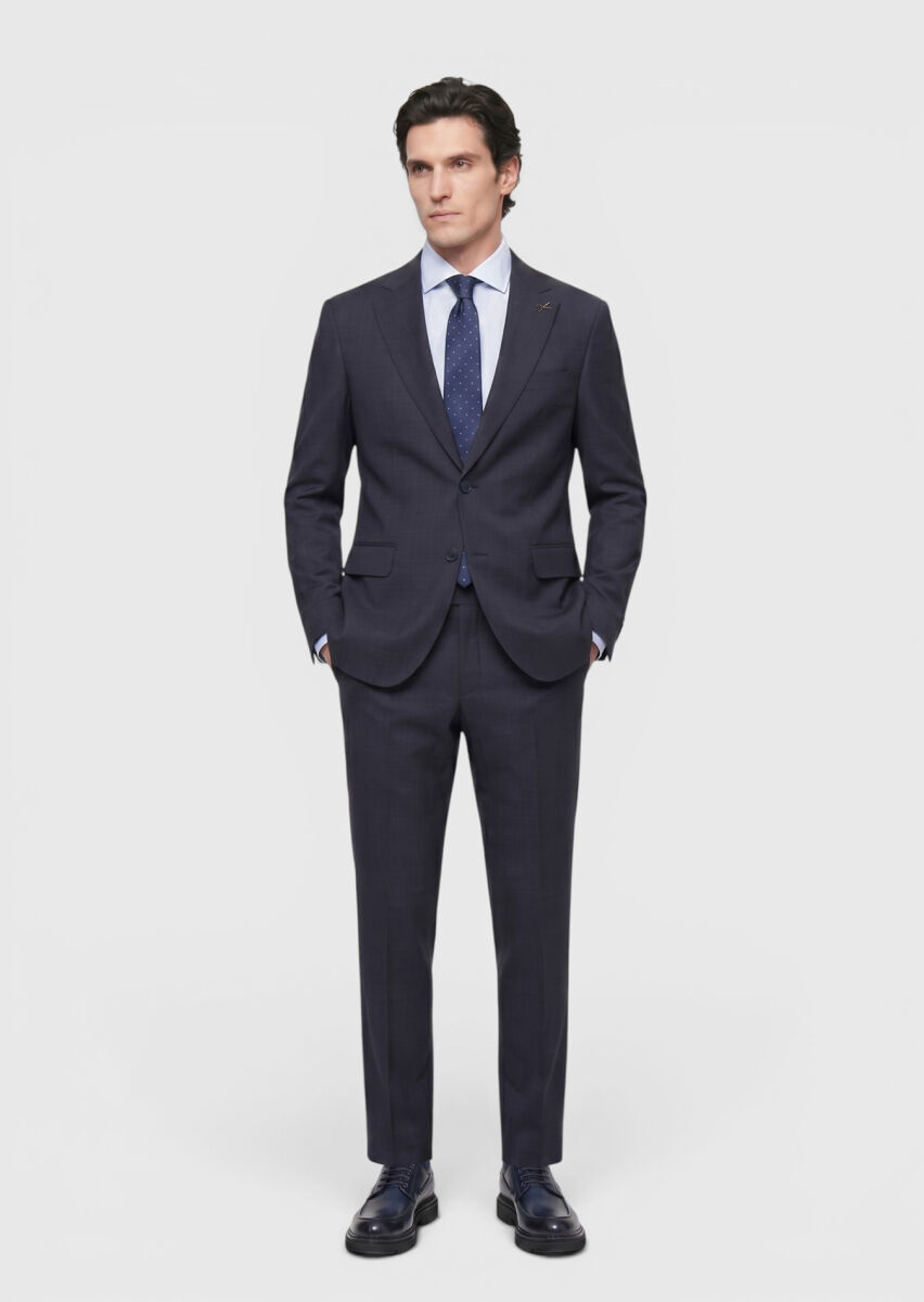 Navy Blue Striped 100% Wool Suit - 3
