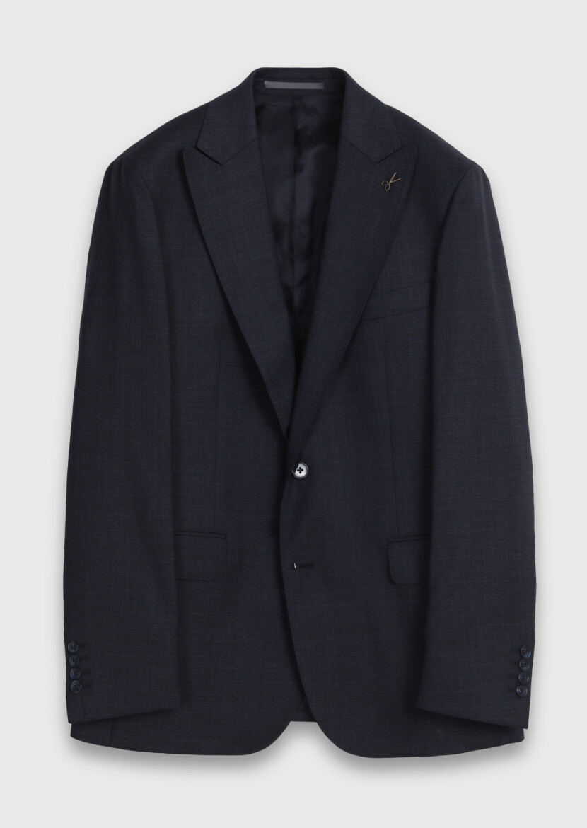 Navy Blue Striped 100% Wool Suit - 5