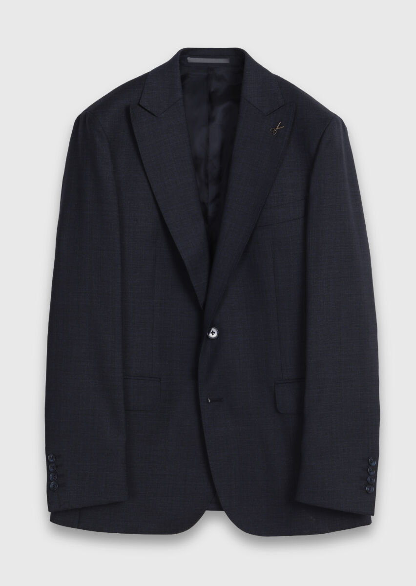 Navy Blue Striped 100% Wool Suit - 5