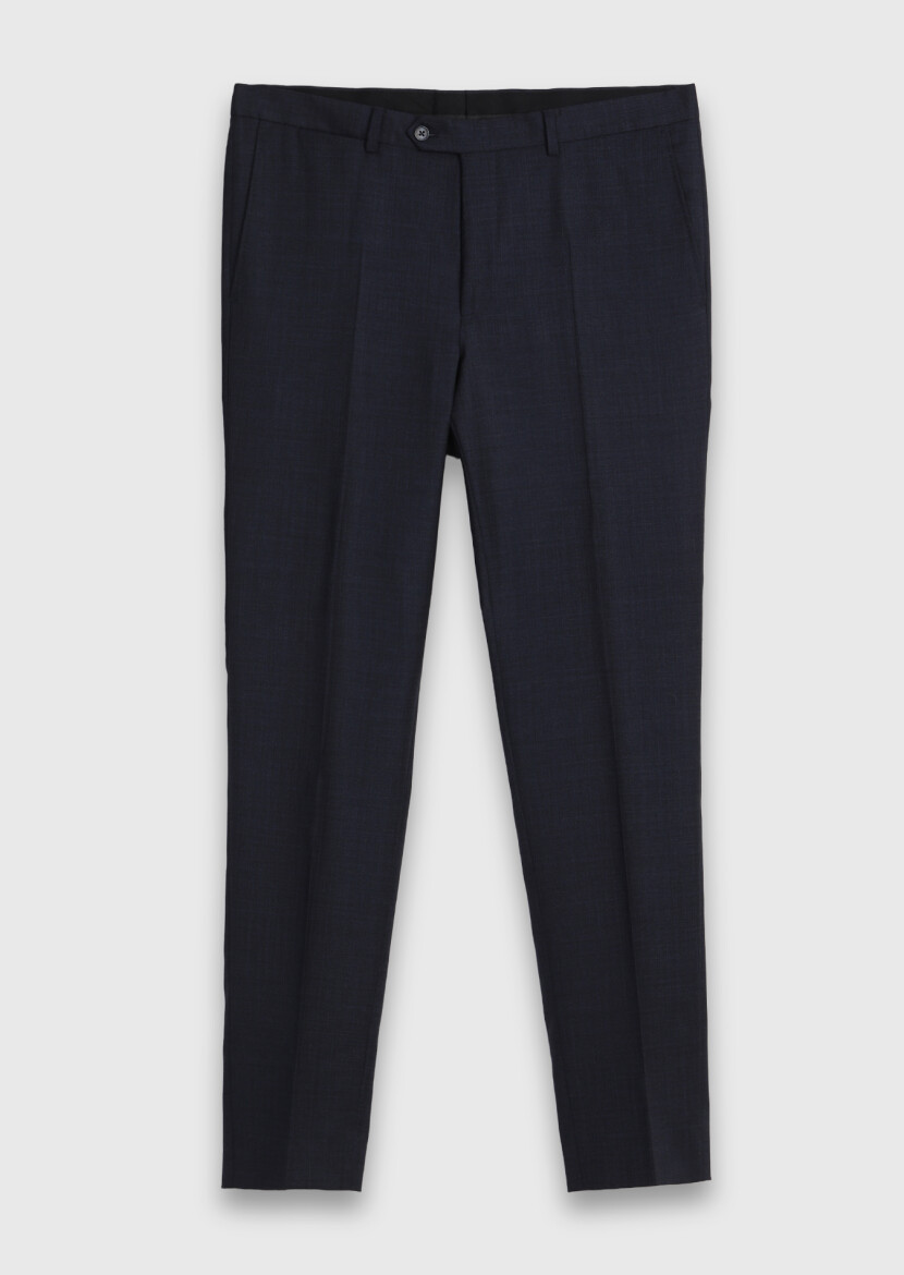 Navy Blue Striped 100% Wool Suit - 6