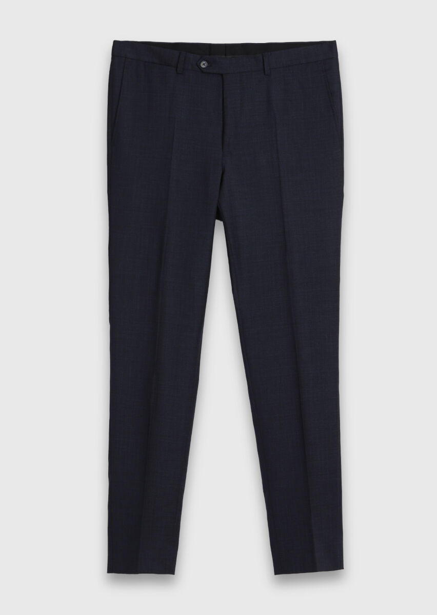 Navy Blue Striped 100% Wool Suit - 6