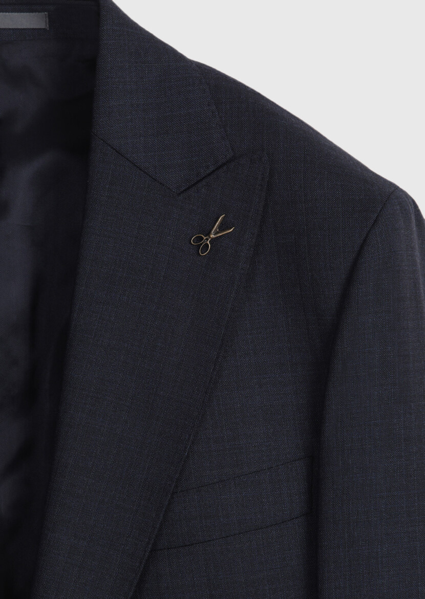 Navy Blue Striped 100% Wool Suit - 7