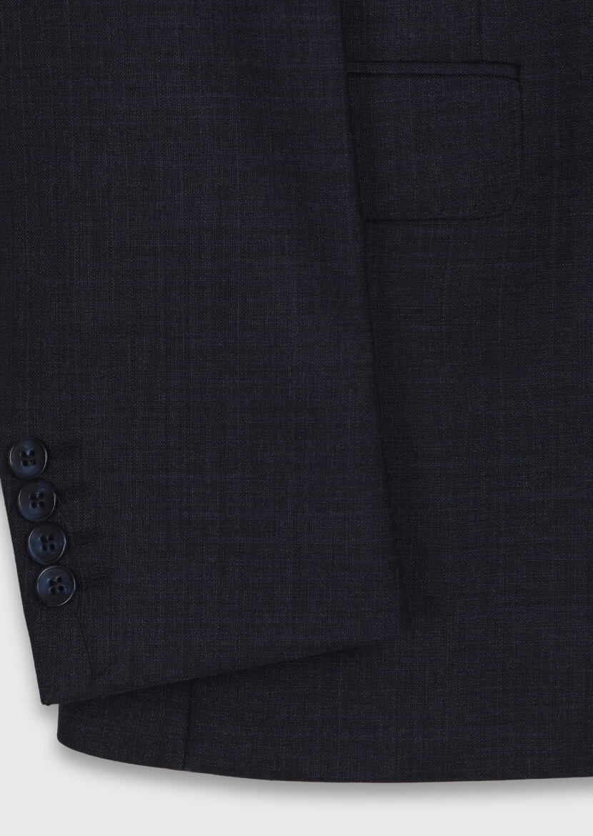 Navy Blue Striped 100% Wool Suit - 8
