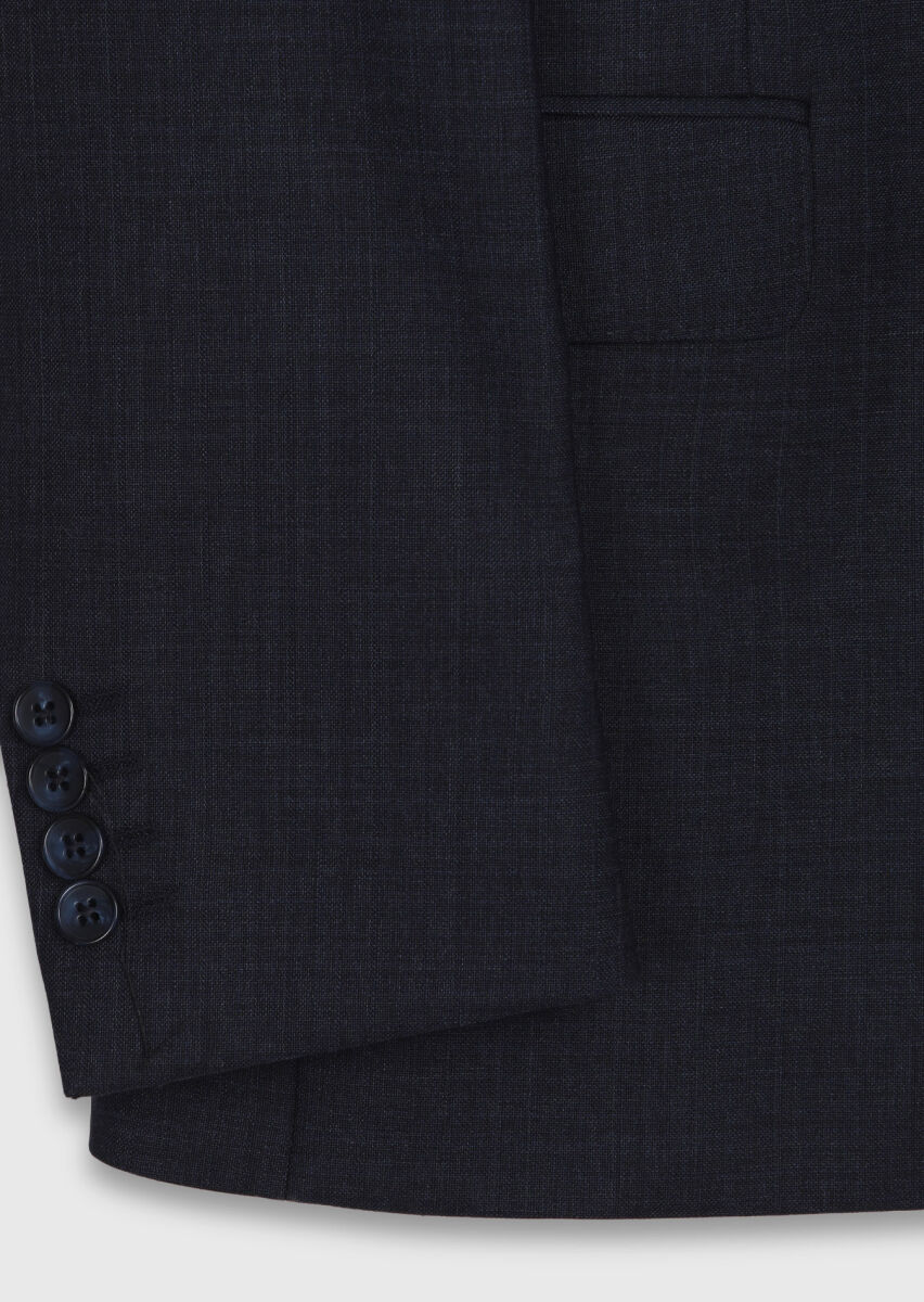Navy Blue Striped 100% Wool Suit - 8