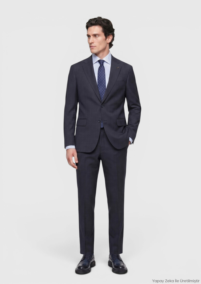 Navy Blue Striped 100% Wool Suit - RAMSEY