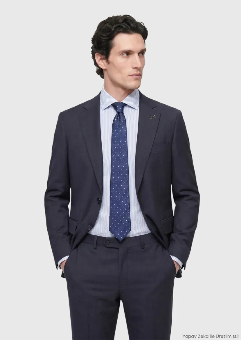 Navy Blue Striped 100% Wool Suit - RAMSEY