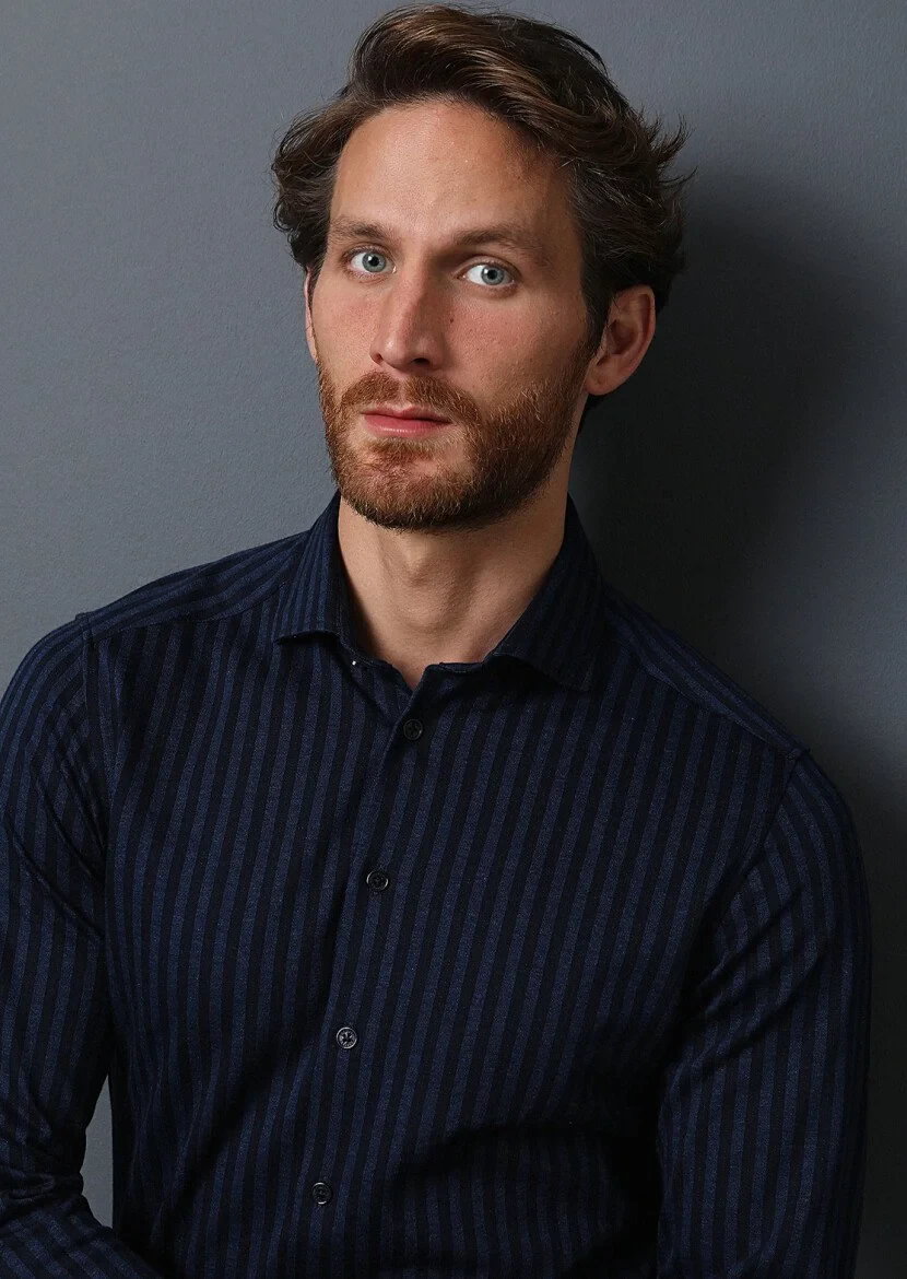 Navy Blue Striped Fitted Fit Knitting Casual 100% Cotton Shirt - 2