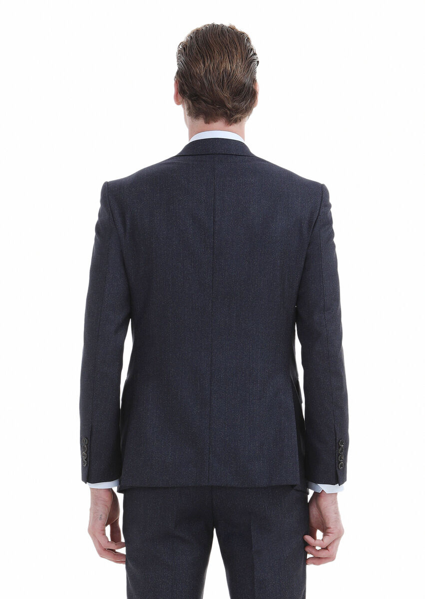 Navy Blue Striped Modern Fit 100% Wool Suit - 6