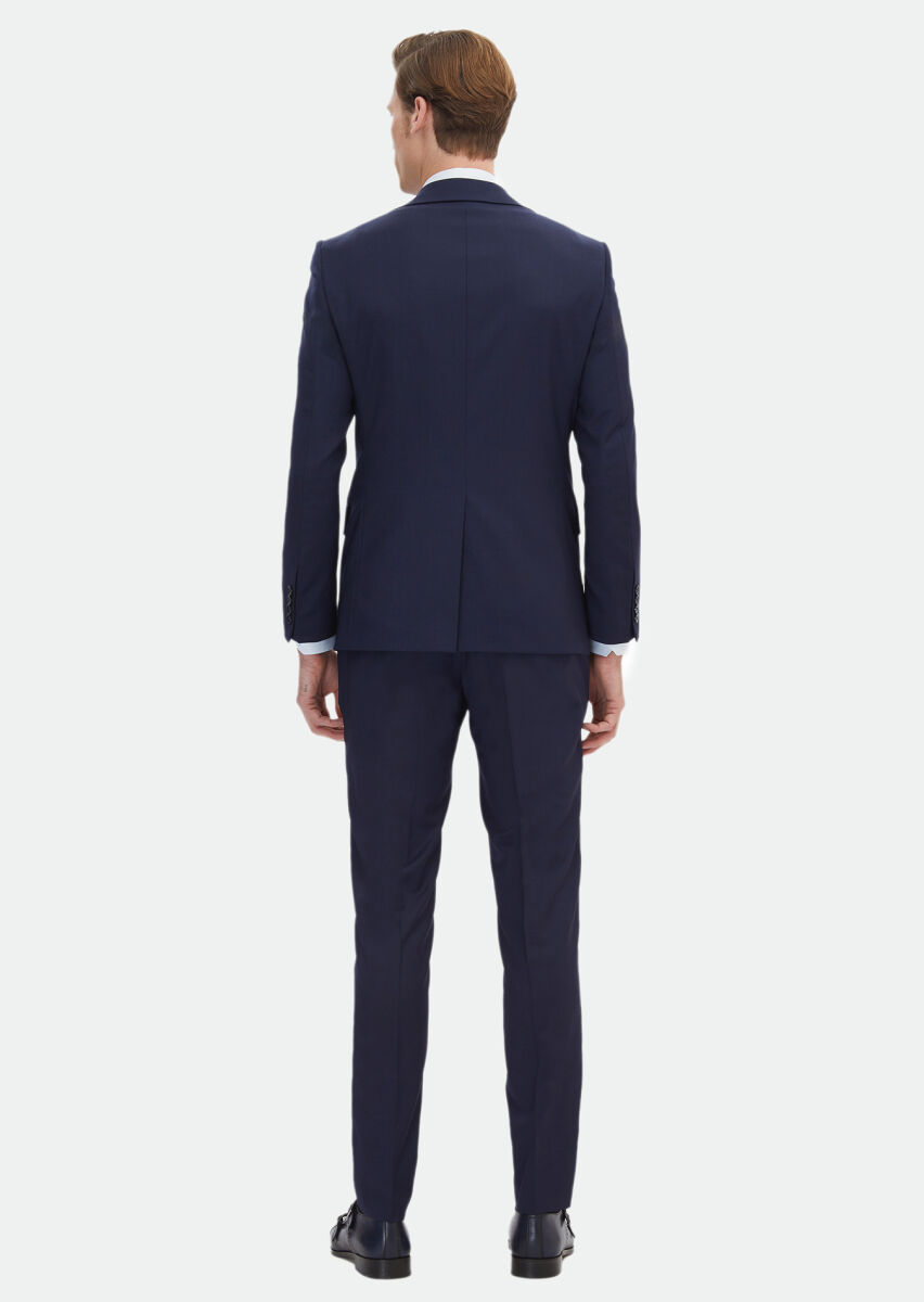 Navy Blue Striped Modern Fit Wool Blended Suit - 9