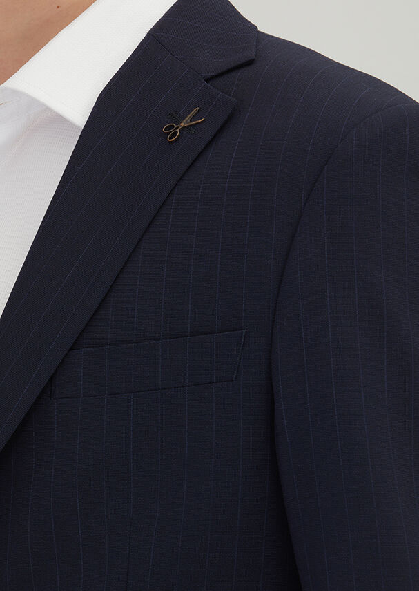 Navy Blue Striped Modern Fit Wool Blended Suit - 3