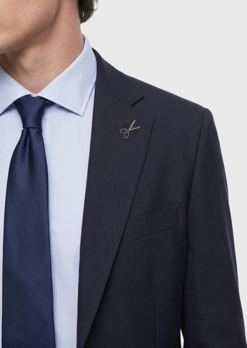 Navy Blue Striped Modern Fit Wool Blended Suit - 3