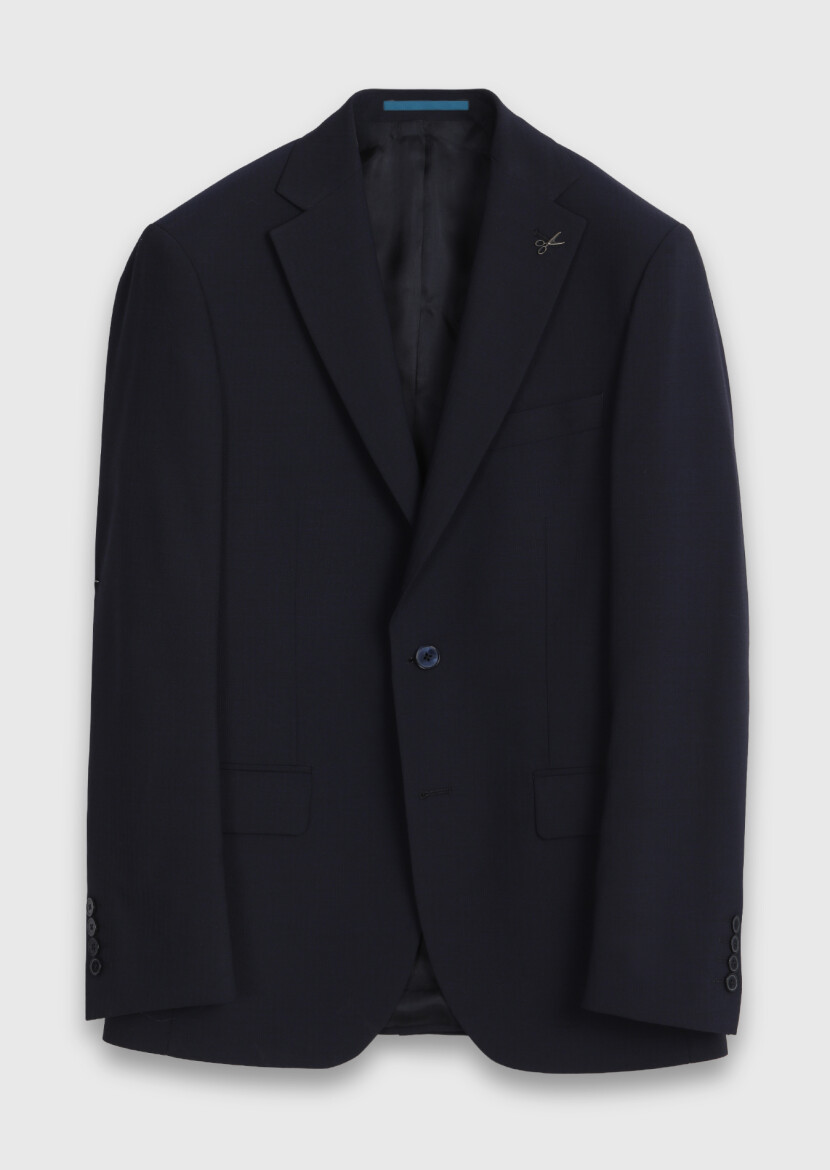 Navy Blue Striped Modern Fit Wool Blended Suit - 5