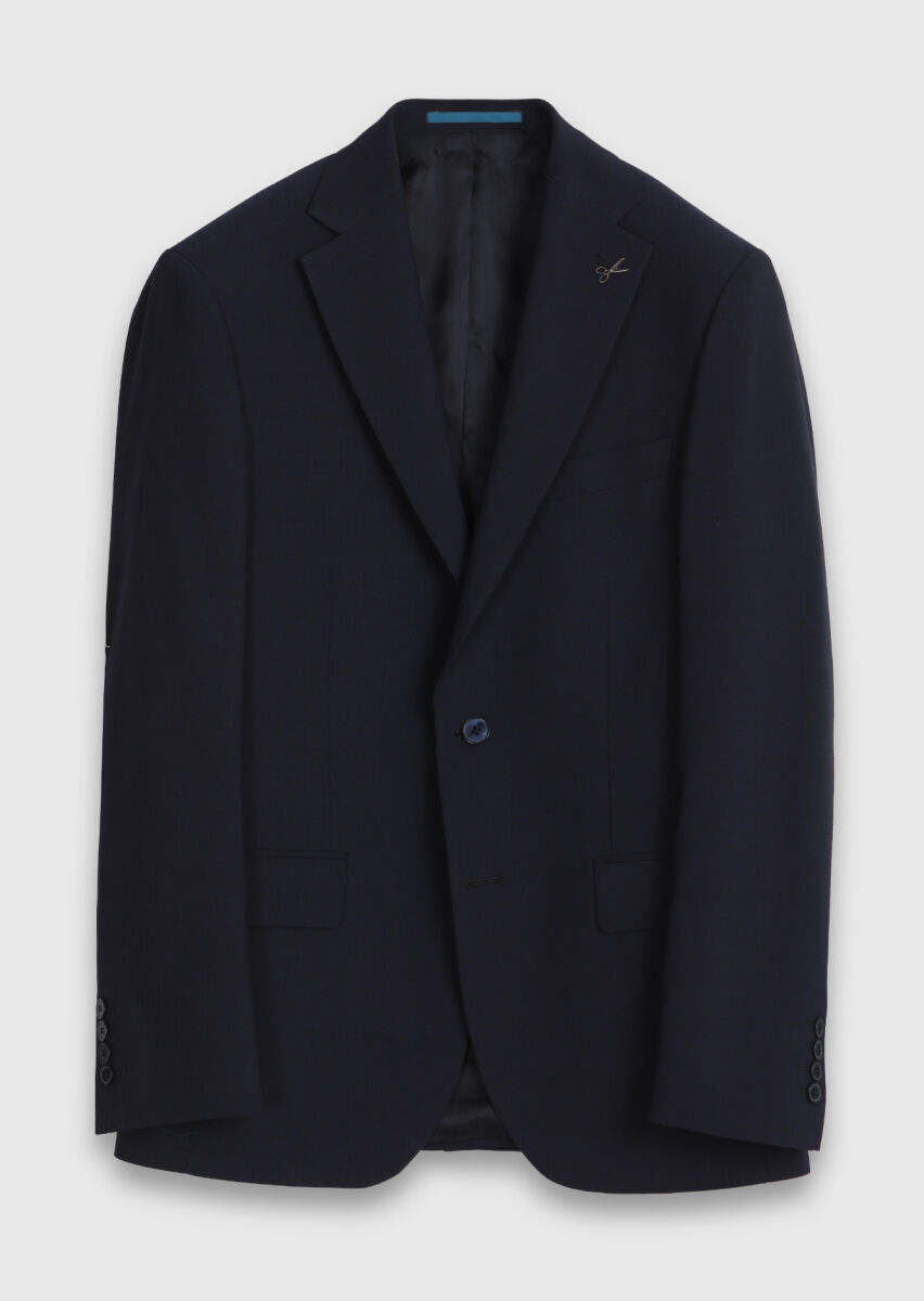 Navy Blue Striped Modern Fit Wool Blended Suit - 5