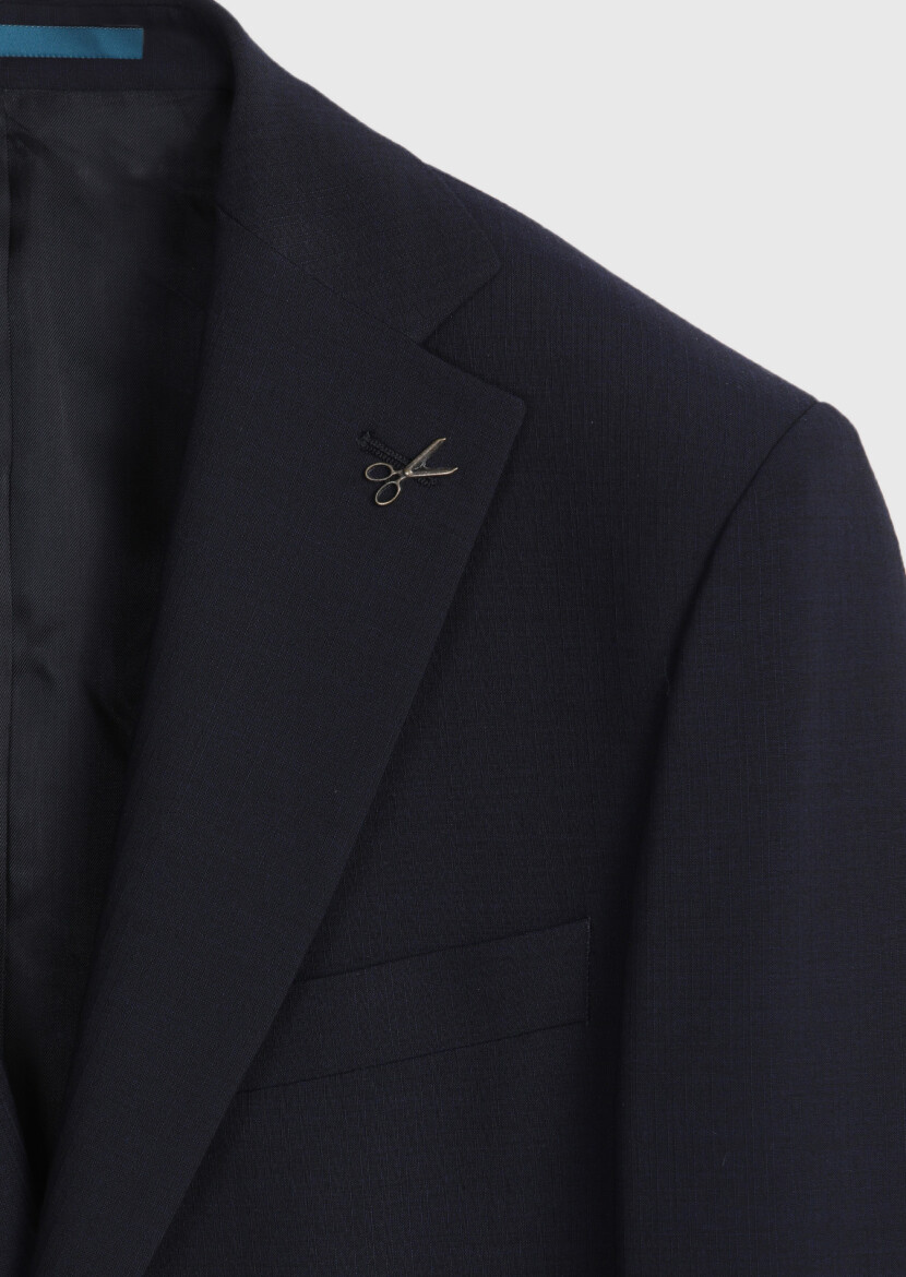 Navy Blue Striped Modern Fit Wool Blended Suit - 7