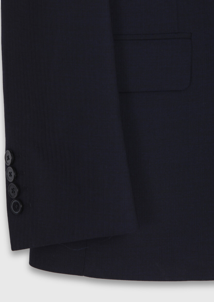 Navy Blue Striped Modern Fit Wool Blended Suit - 8