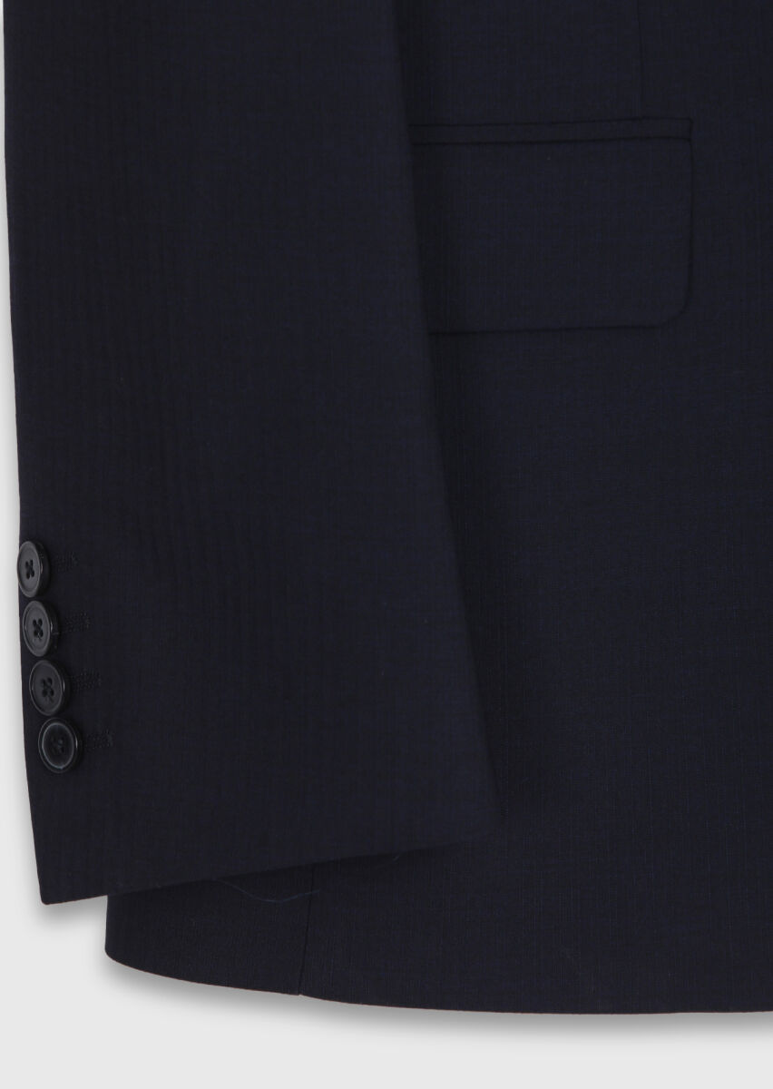 Navy Blue Striped Modern Fit Wool Blended Suit - 8