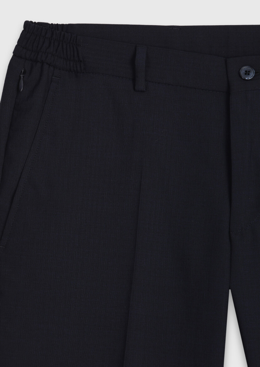 Navy Blue Striped Modern Fit Wool Blended Suit - 9