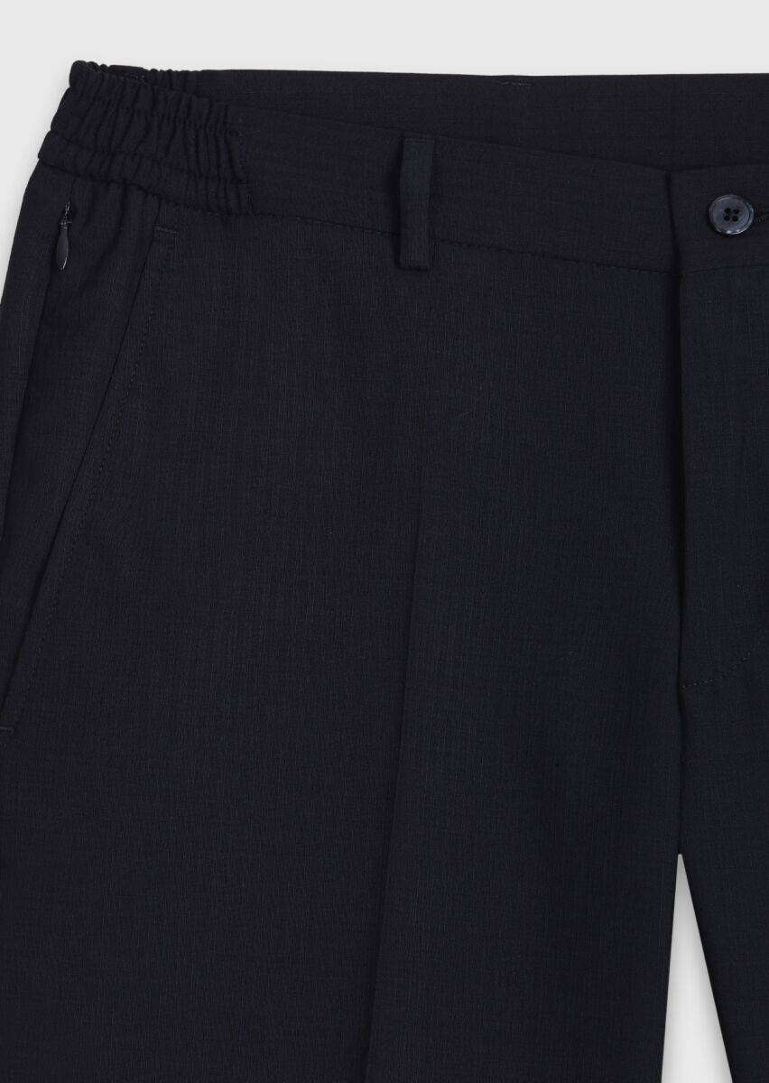 Navy Blue Striped Modern Fit Wool Blended Suit - 9
