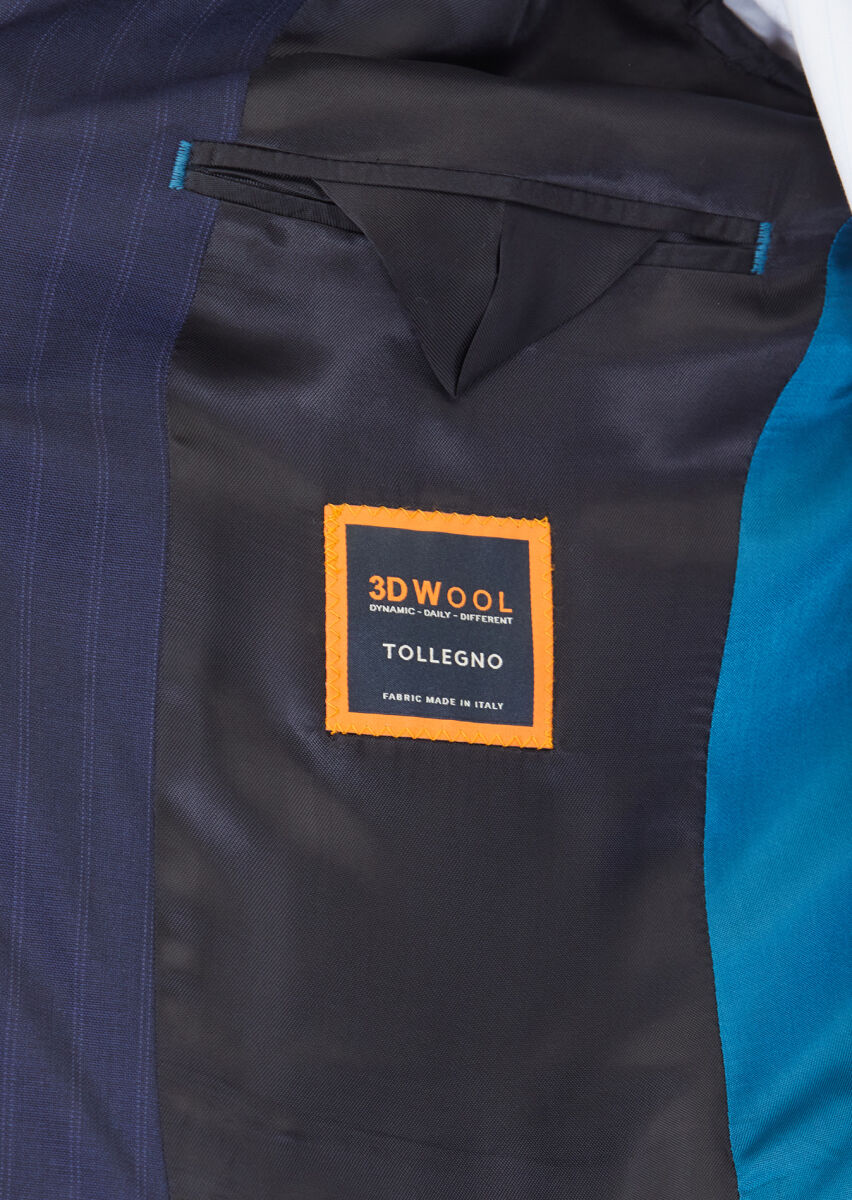 Navy Blue Striped Modern Fit Wool Blended Suit - 4