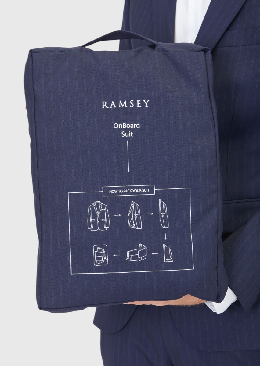 Navy Blue Striped Modern Fit Wool Blended Suit - 5