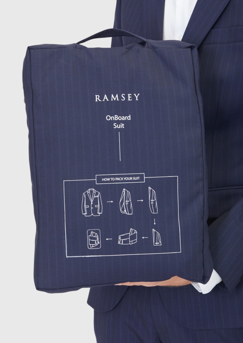 Navy Blue Striped Modern Fit Wool Blended Suit - 5